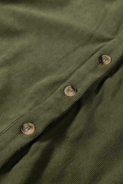 Vineyard Green Corduroy Half Button Collared Long Sleeve Mini Dress - Cowaa