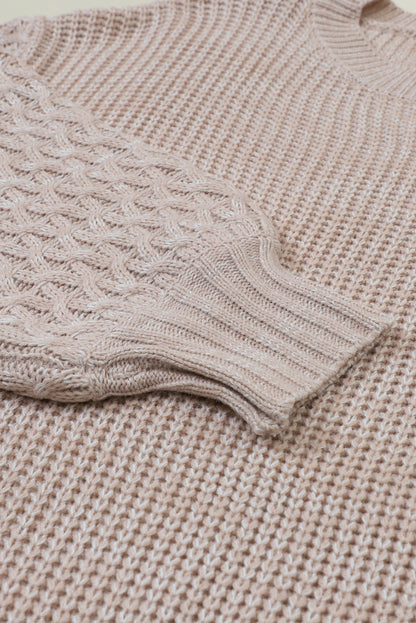 Parchment Chunky Knit Sleeve Drop Shoulder Sweater - Cowaa