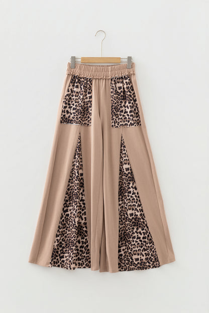Straw Yellow Mineral Wash Leopard Patchwork Wide Leg Pants - Cowaa