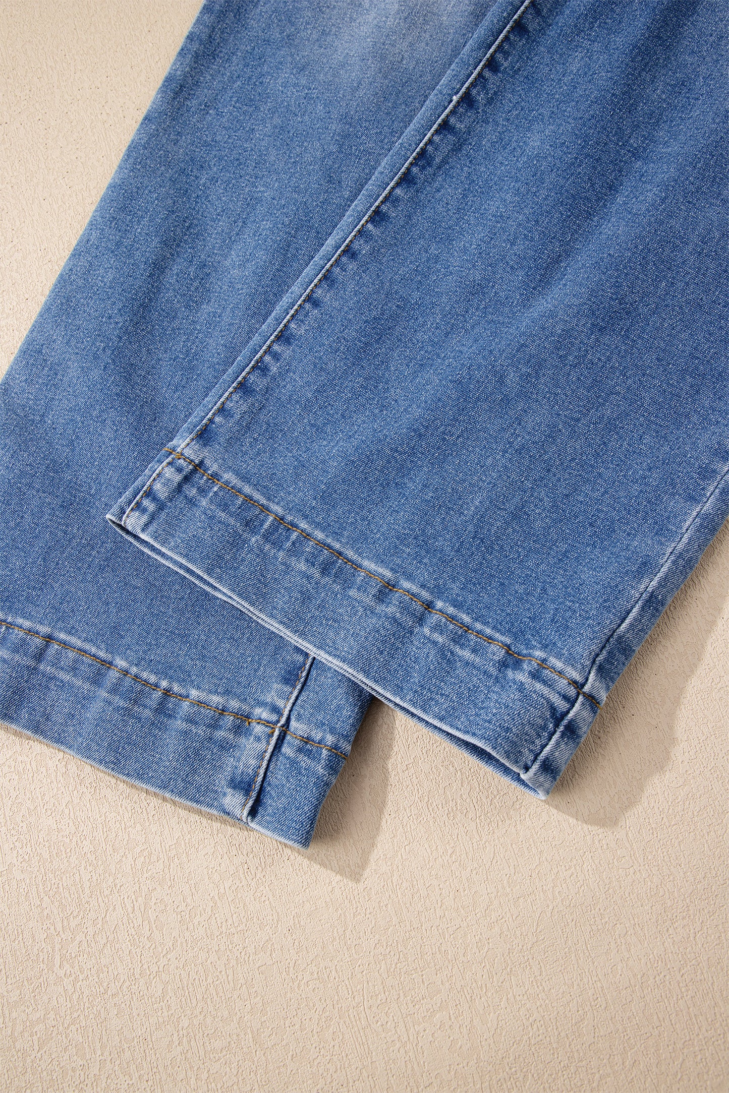 Sky Blue Double Button Zip Fly Straight Leg Jeans - Cowaa