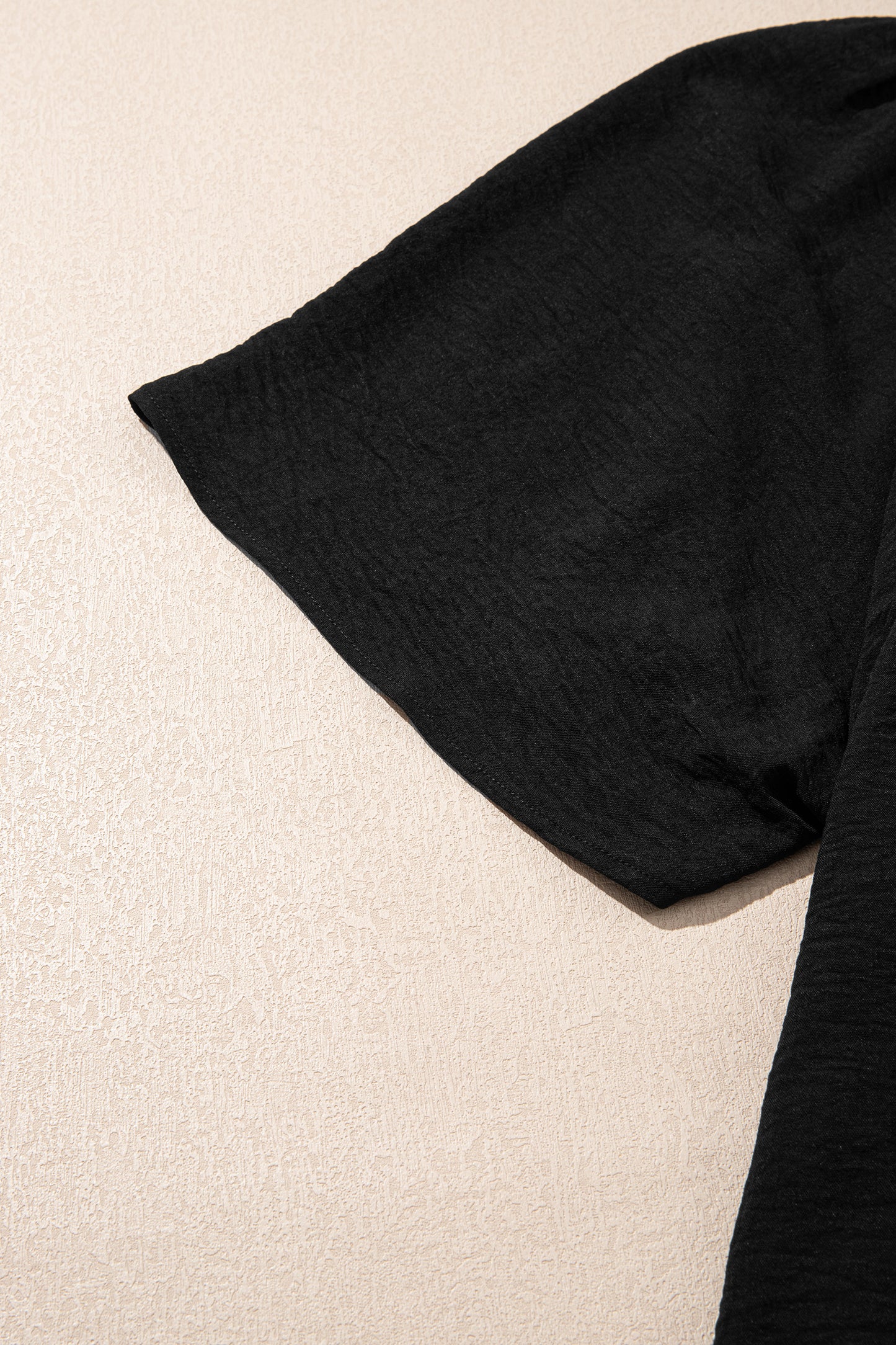 Black Plus Size Solid Color Notched Neck Short Sleeve Loose Dress - Cowaa