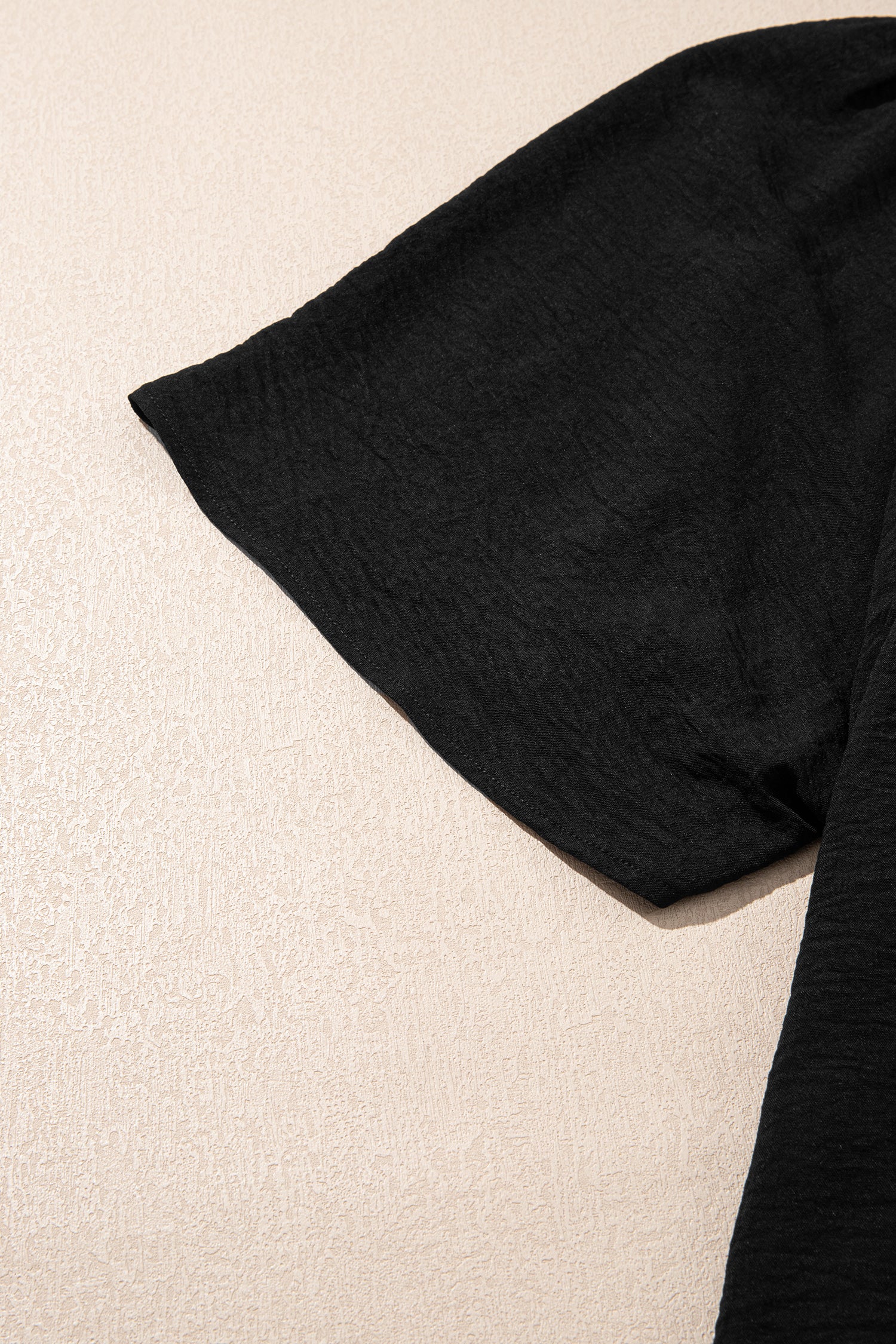 Black Plus Size Solid Color Notched Neck Short Sleeve Loose Dress - Cowaa
