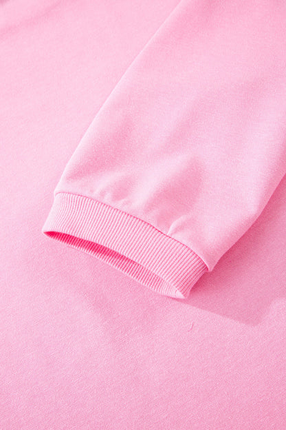 Pink Floral Bow Patched Exposed Seam Patchwork Slit Baggy Sweatshirt - Cowaa