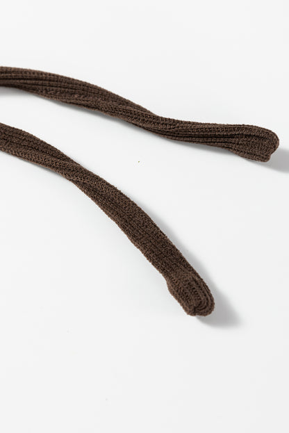 Dark Brown Solid Color Textured Knit Drop Shoulder Pullover Drawstring Shorts Set