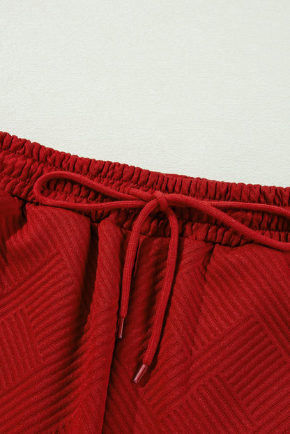 Strawberry Pink Textured Loose Slouchy Long Sleeve Top and Pants Set - Cowaa