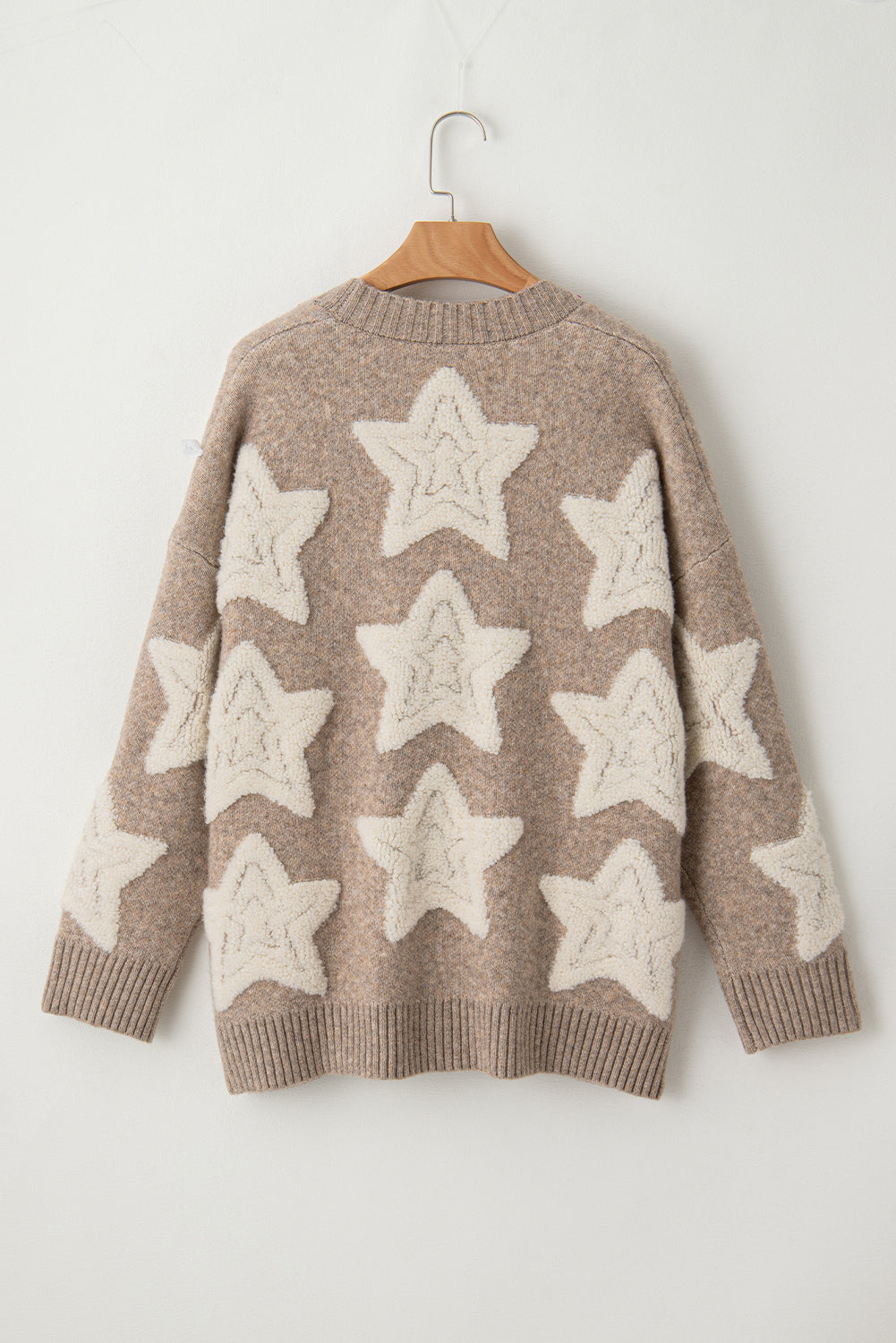 Khaki Star Pattern Pockets Button Front Cardigan - Cowaa