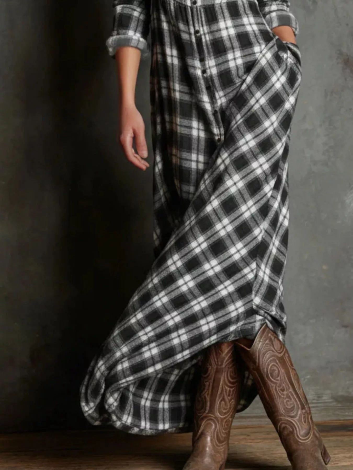 Full Size Plaid Button-Down Maxi Dress Plus Size.