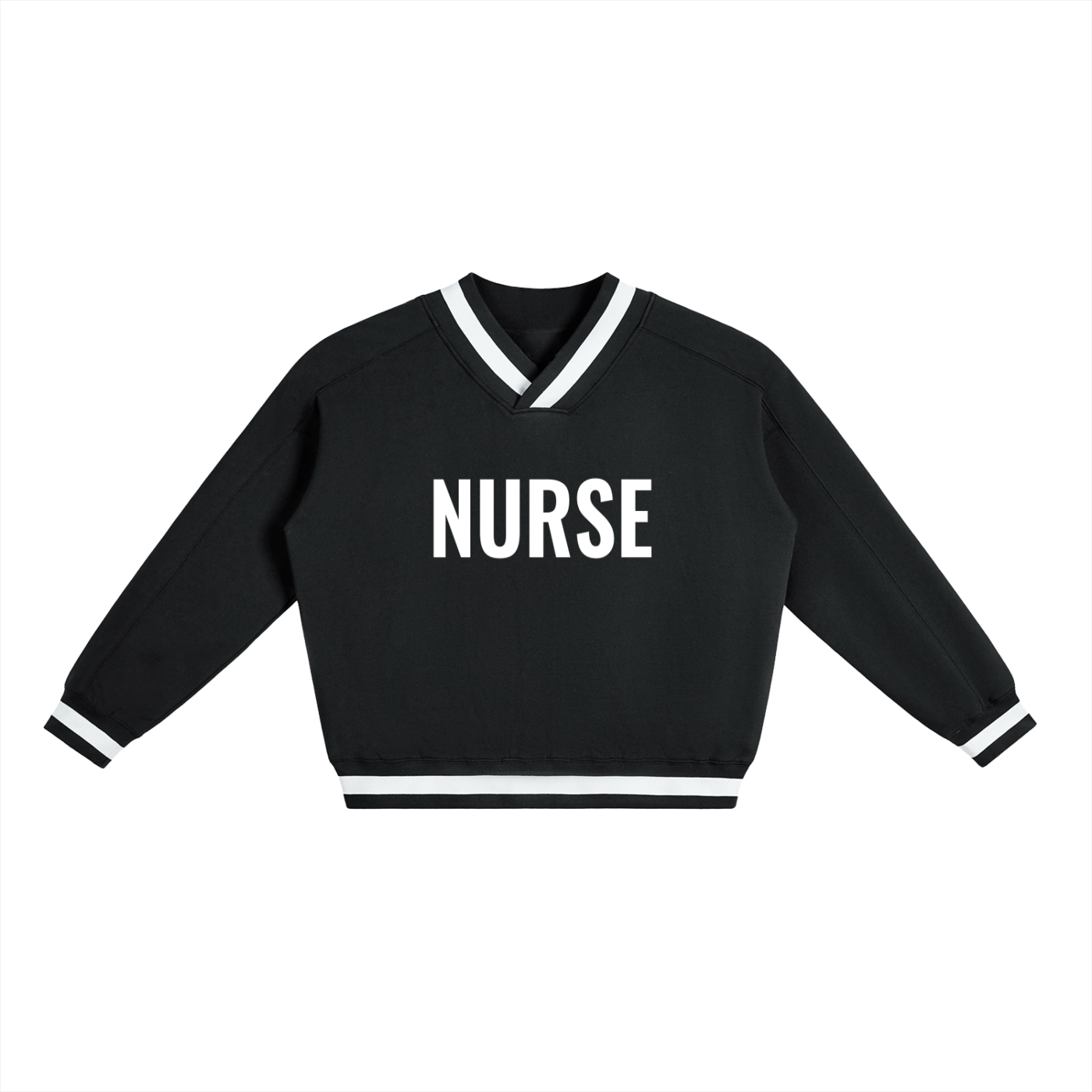Nurse V-Neck Contrast Collar Boxy Sweatshirt