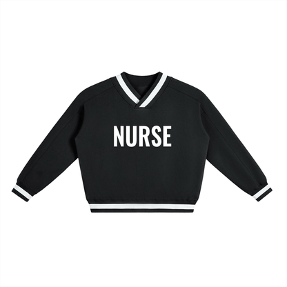 Nurse V-Neck Contrast Collar Boxy Sweatshirt