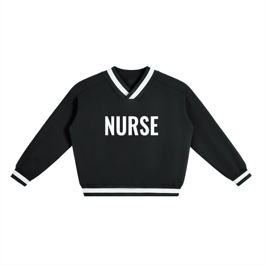 Nurse V-Neck Contrast Collar Boxy Sweatshirt