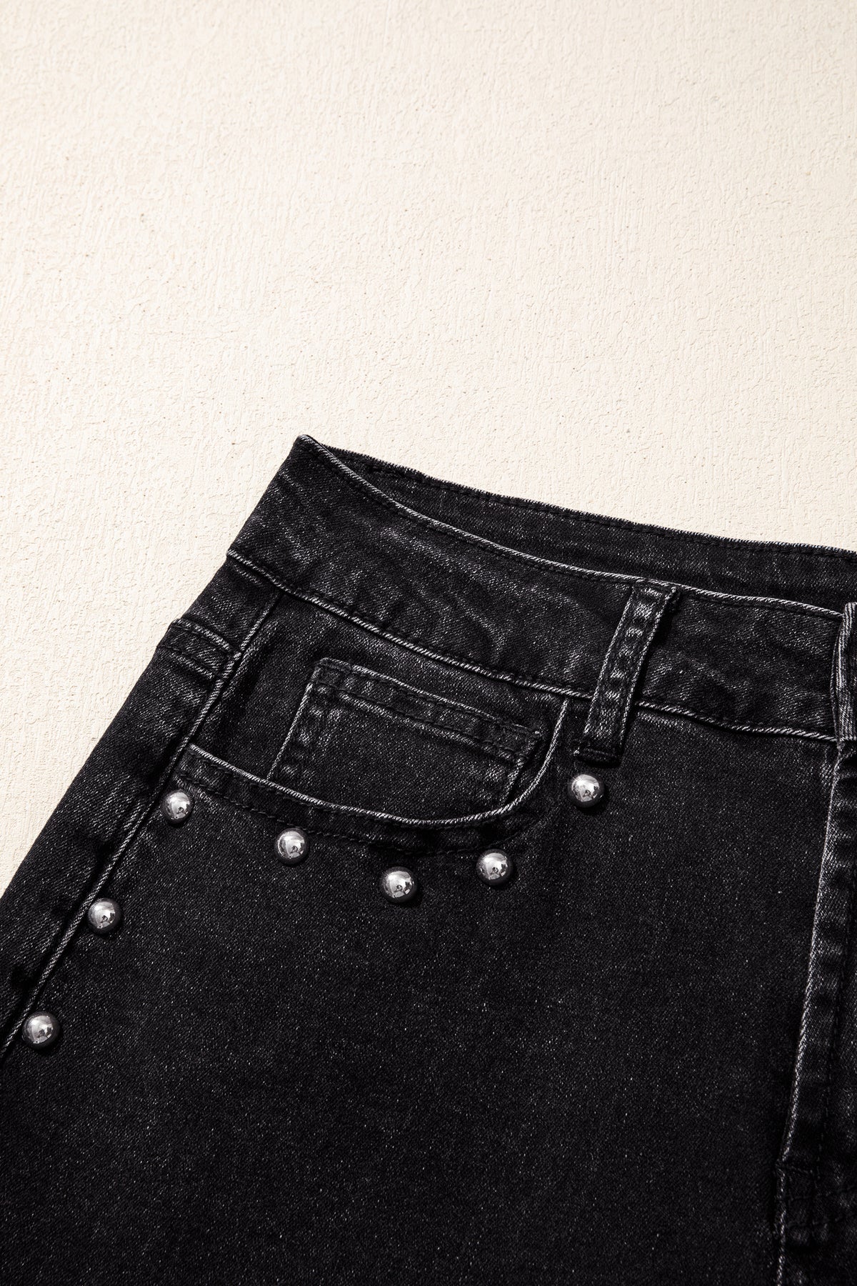 Navy Blue Studded Detail Straight Leg Casual Loose Jeans