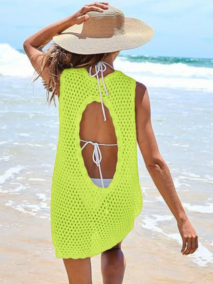 Color Block Openwork Sleeveless Cutout Back Cover-Up.