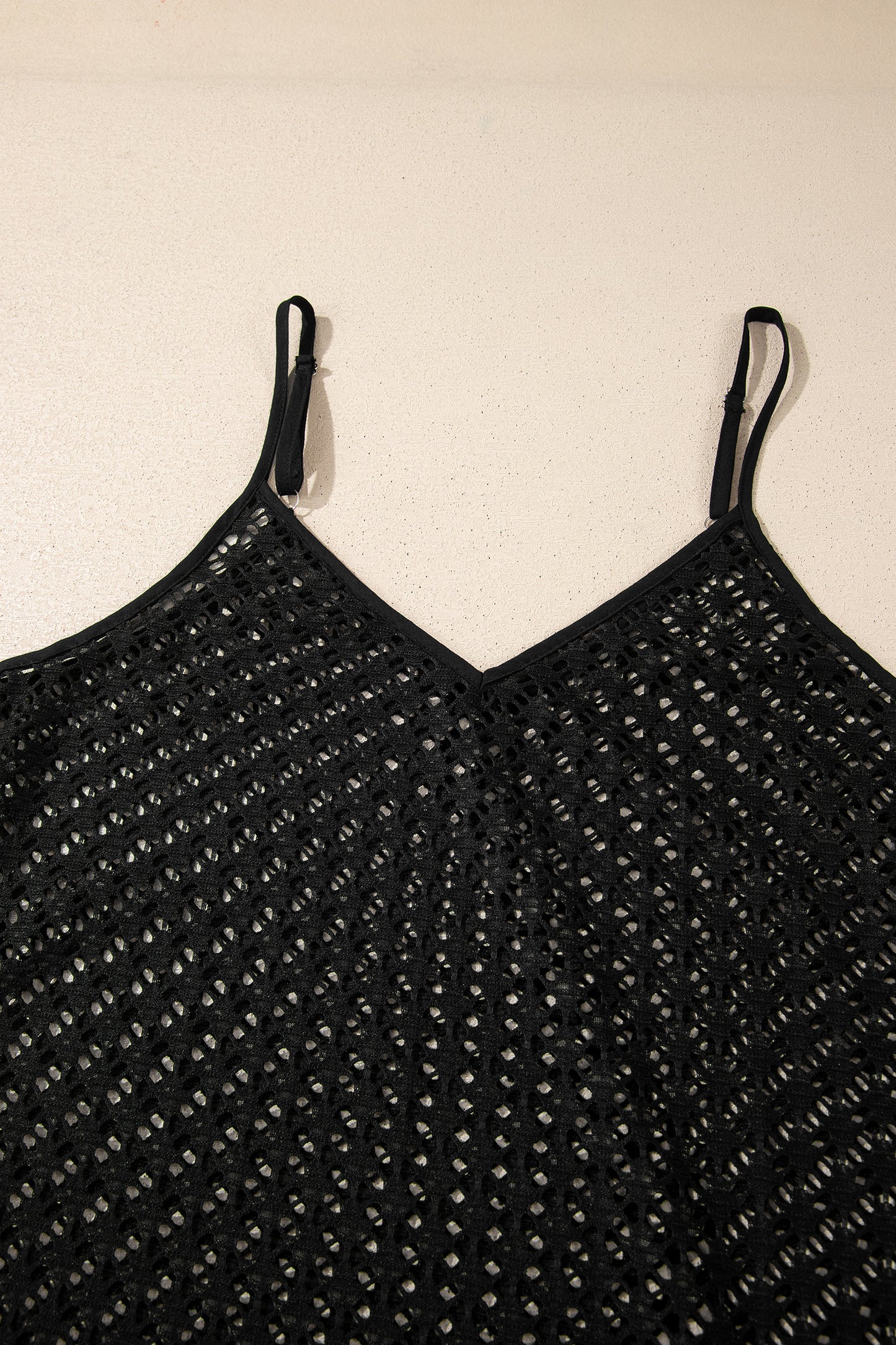 Black See Through Patterned Knit Ruffle Hem Patchwork Beach Cover Up - Cowaa