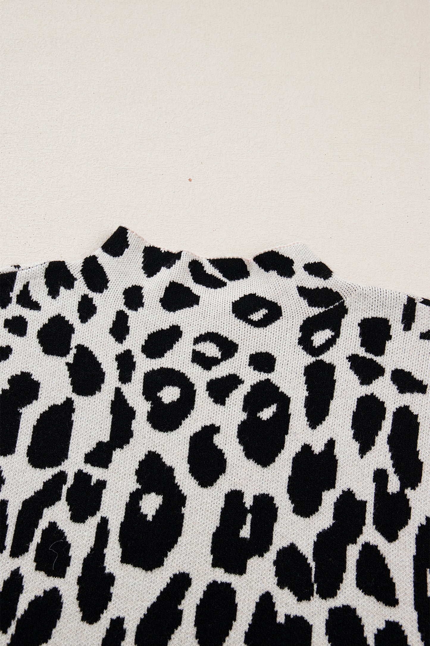 Black Plus Size Leopard Print High Neck Short Sleeve Sweater - Cowaa