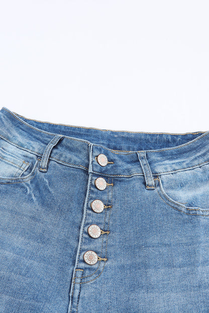 Blue Light Wash High Waisted Bell Bottom Jeans - Cowaa