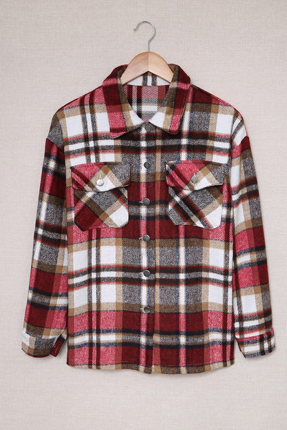 Plaid Button Front Pocket Shirt Shacket - Cowaa
