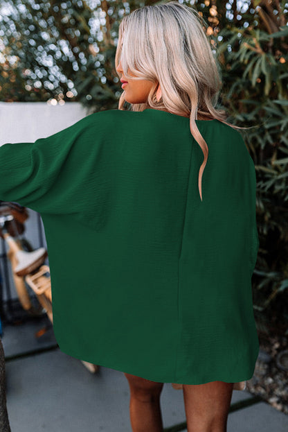 Apricot Solid Casual Smocked Cuffs Batwing Sleeve Blouse - Cowaa