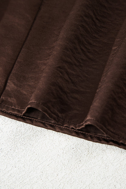 Dark Brown Braided V Neck Long Sleeve Loose Top and Drawstring High Waist Pants 2pcs Outfit - Cowaa