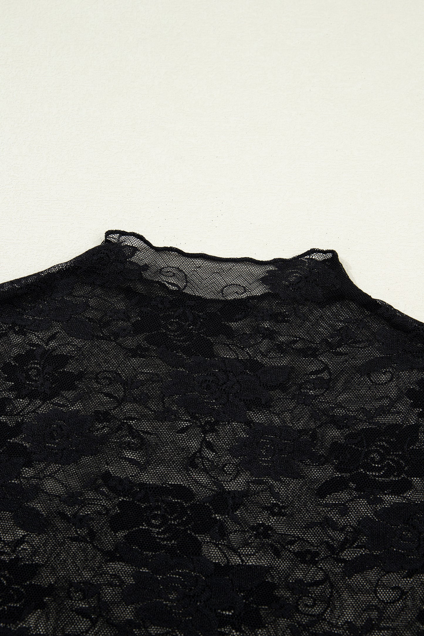 Black Floral Lace Mesh Short Sleeve Sheer Top