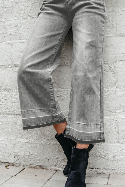 Gray Raw Hem Straight Leg Loose High Waist Jeans.