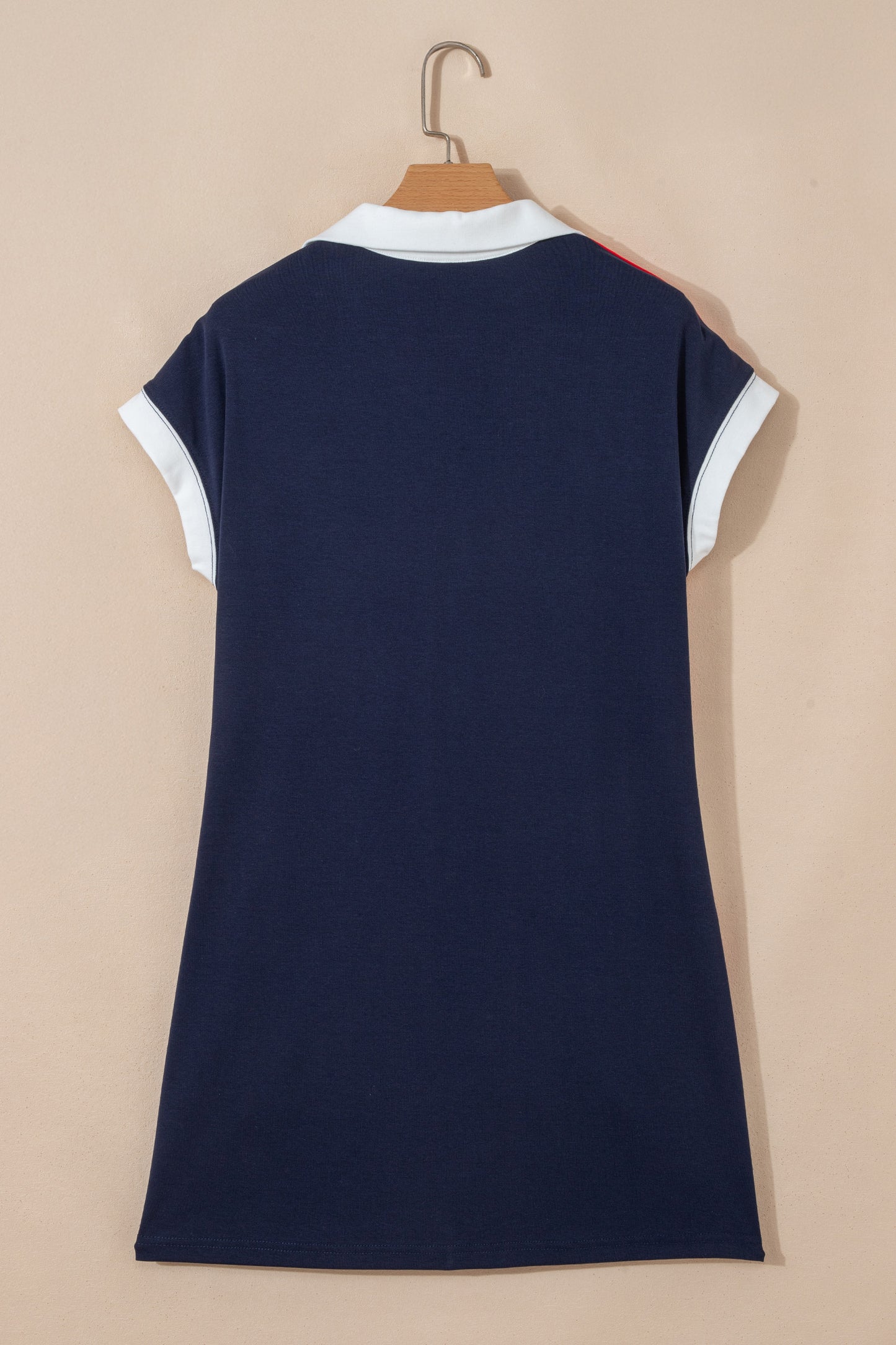 Navy Blue Americana Colorblock Stripes Zip up Collared T Shirt Mini Dress - Cowaa