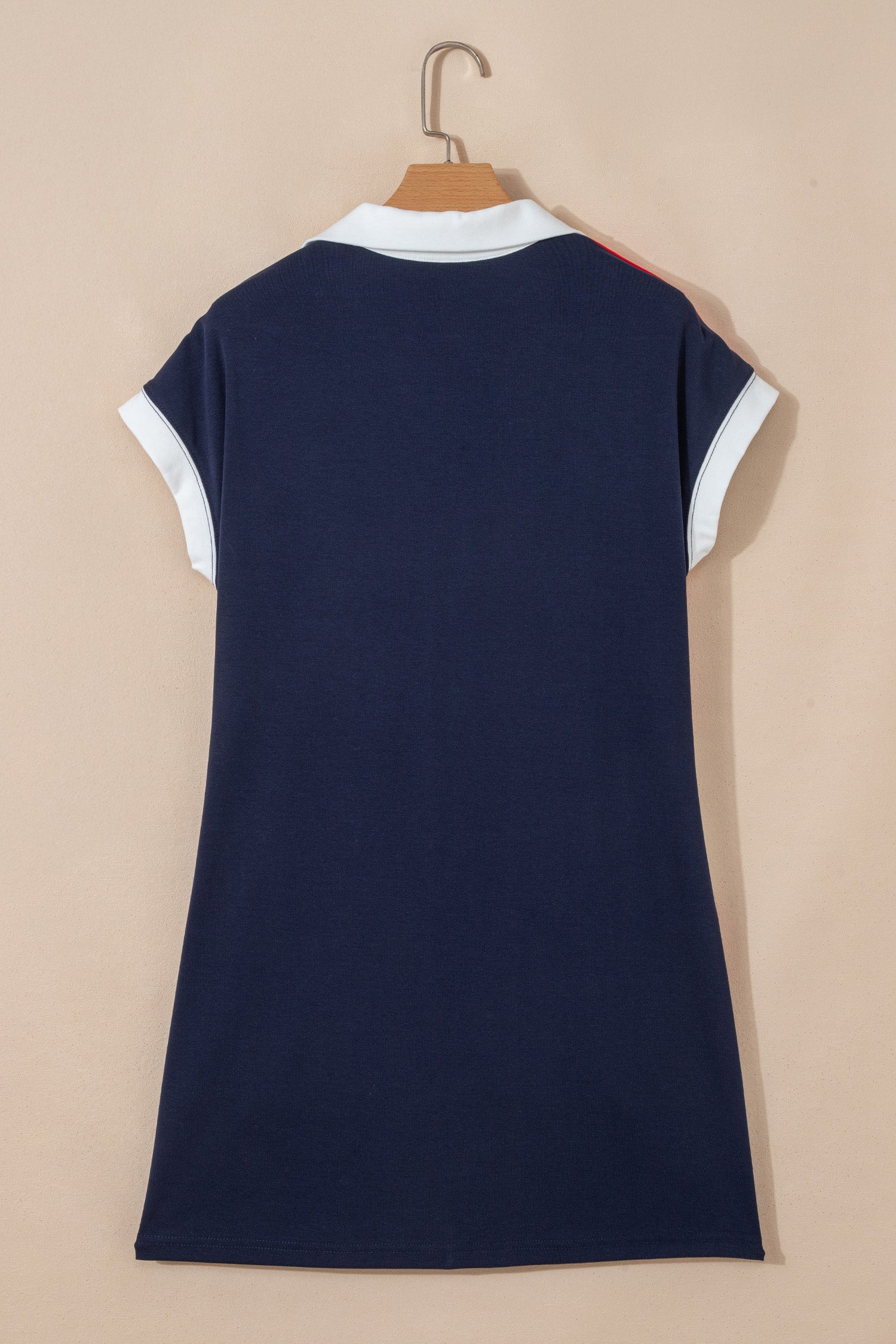 Navy Blue Americana Colorblock Stripes Zip up Collared T Shirt Mini Dress - Cowaa