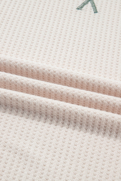 Mist Green Plus Size Waffled Color Block Long Sleeve Top - Cowaa