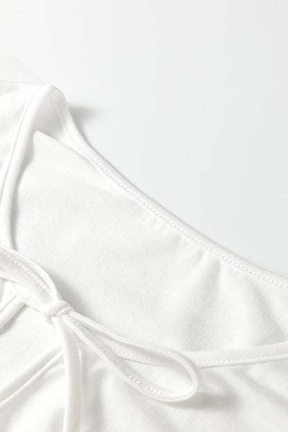 White Plus Size Solid Color Bow Tie Peplum Tank Top - Cowaa
