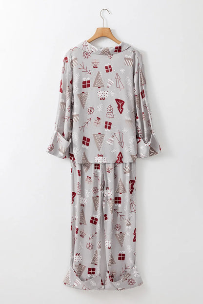 Printed Long Sleeve Top and Pants Lounge Set - Cowaa