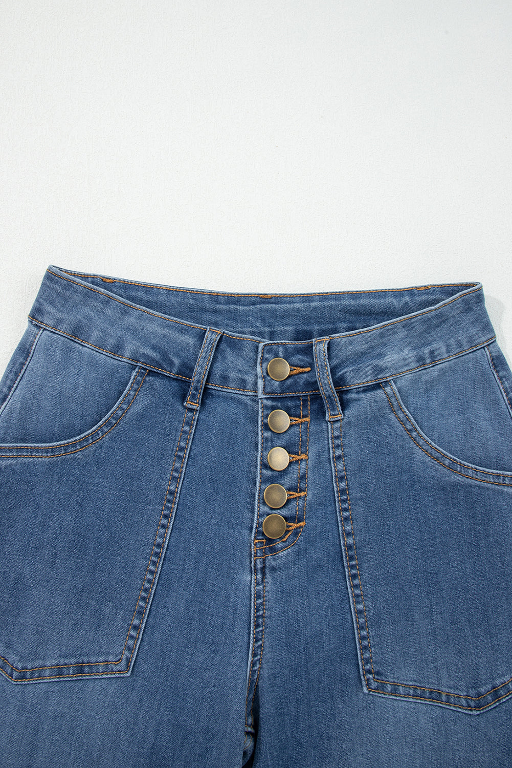 Ashleigh Blue Multi Buttons High Waist Wide Leg Jeans With Pockets - Cowaa