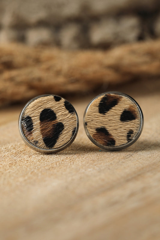 Brown Leopard Studded Earrings - Cowaa