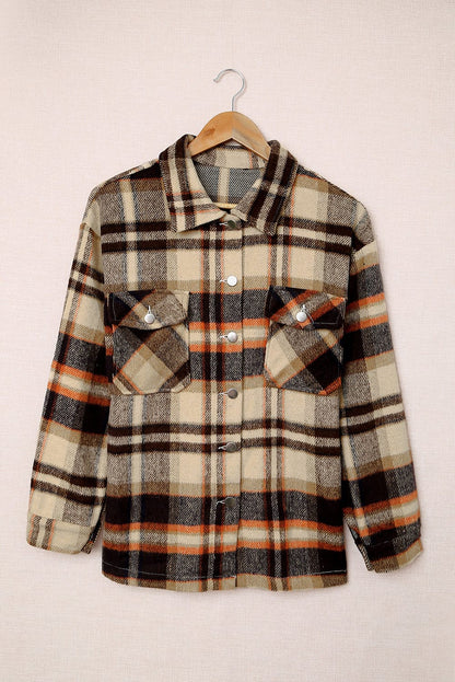 Plaid Button Front Pocket Shirt Shacket - Cowaa
