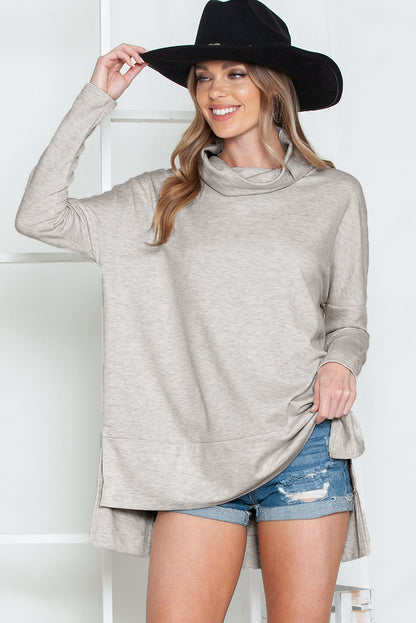 Cowl Neck Loose Fit Tunic Long Sleeve Top - Cowaa