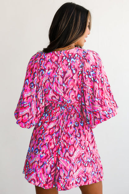 Abstract Print Dolman Sleeve V Neck High Waist Romper