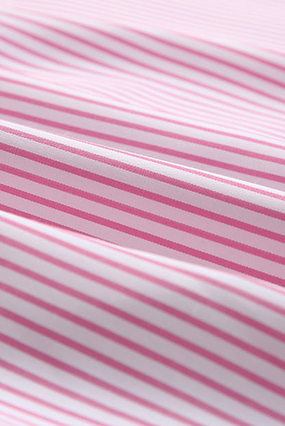 Black Striped Casual Shirred Cuffs Shirt - Cowaa
