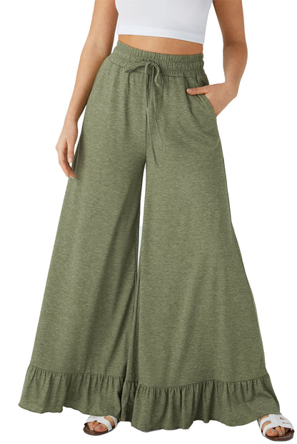 Dune Solid Color Ruffle Hem Wide Leg Pants - Cowaa