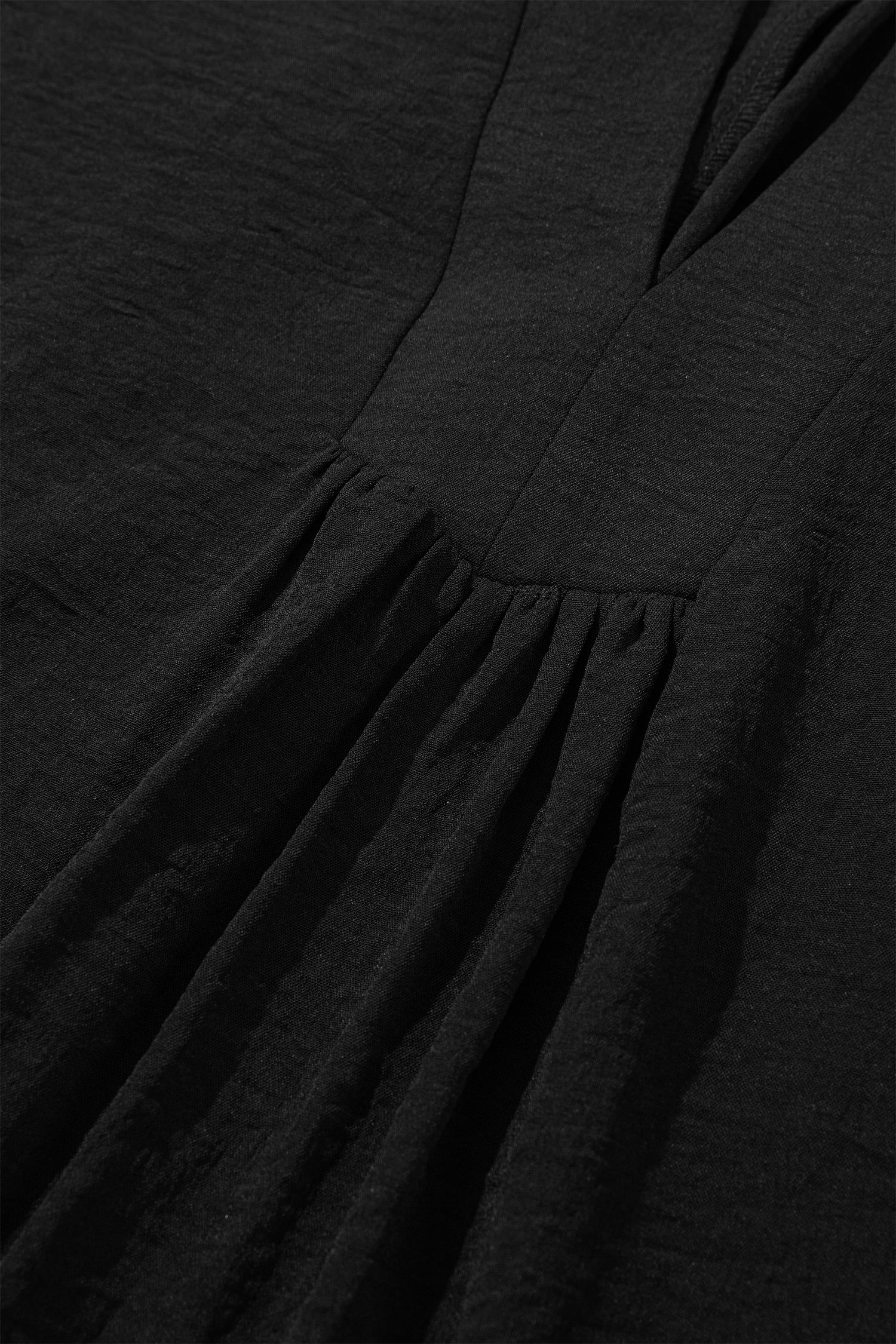 Black Plus Size Solid Color Notched Neck Short Sleeve Loose Dress - Cowaa