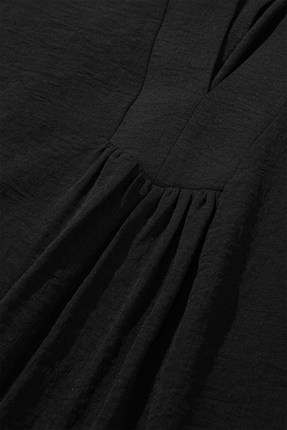 Black Plus Size Solid Color Notched Neck Short Sleeve Loose Dress - Cowaa