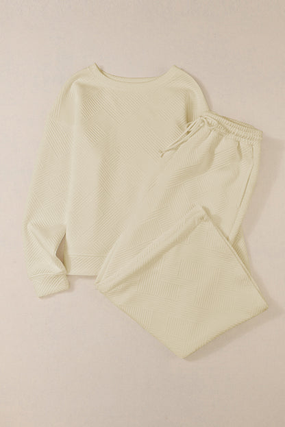 Strawberry Pink Textured Loose Slouchy Long Sleeve Top and Pants Set - Cowaa