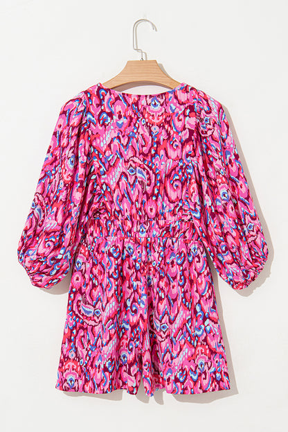Abstract Print Dolman Sleeve V Neck High Waist Romper