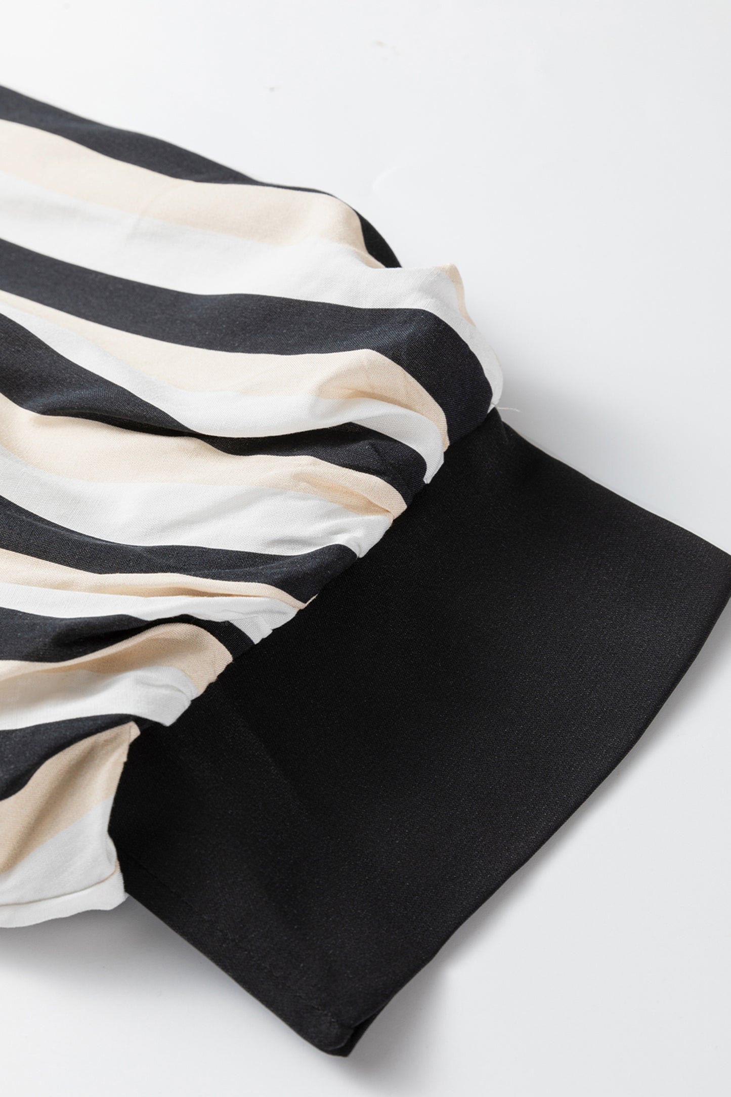 Black Stripe 3/4 Puff Sleeve Shirt Style Button Down Midi Dress - Cowaa