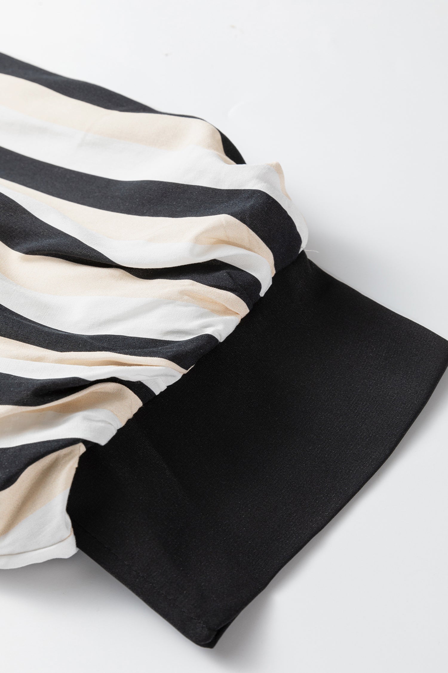 Black Stripe 3/4 Puff Sleeve Shirt Style Button Down Midi Dress - Cowaa