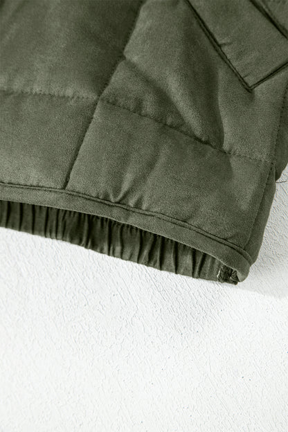 Green Zip-Up Pocket Quilted Jacket - Cowaa