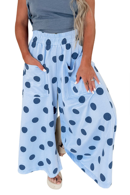 Khaki Polka Dot Wide Leg Elastic Waist Casual Pants