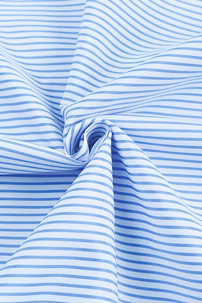 Black Striped Casual Shirred Cuffs Shirt - Cowaa