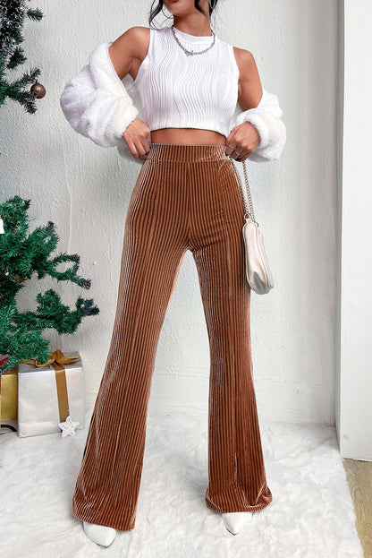 High Waist Corduroy Flare Pants - Cowaa