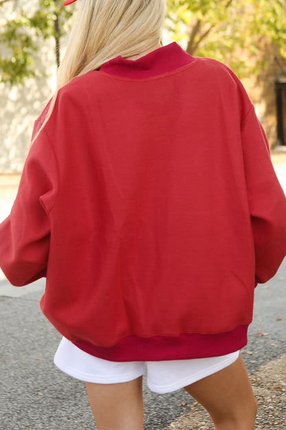 Racing Red Game Day Slogan Double Side Printed Reversible Baggy Sweatshirt