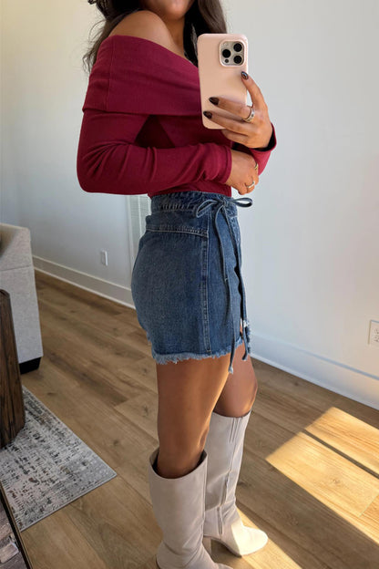Ashleigh Blue Wrapped Tied Waist Denim Skort - Cowaa