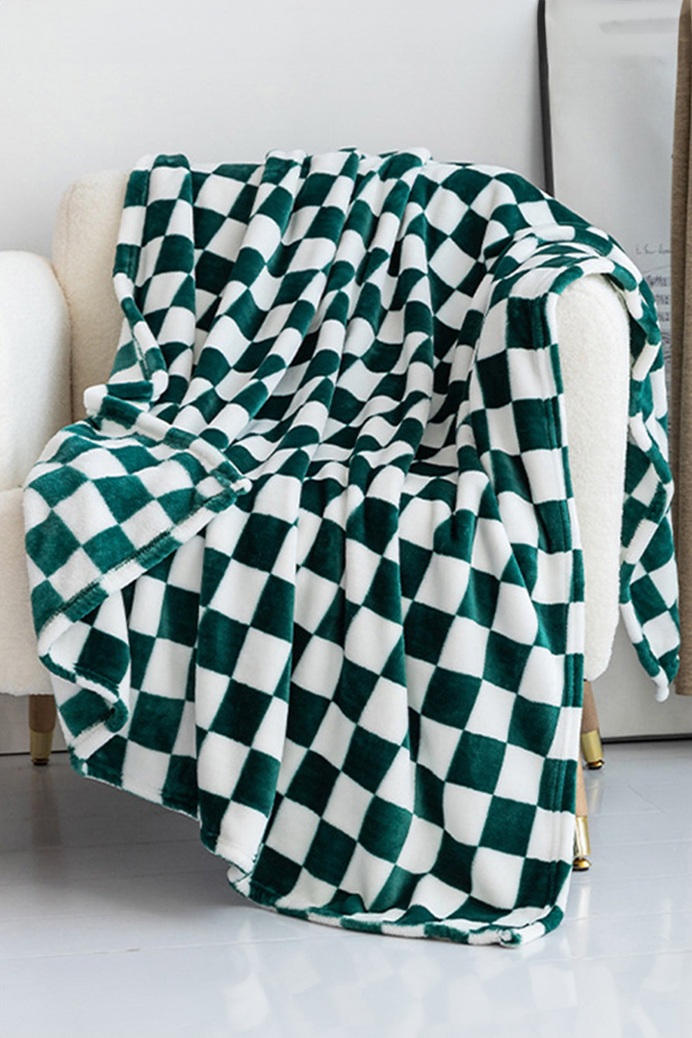 Navy Blue Checkerboard Printed Soft Throw Blanket 120*200cm - Cowaa