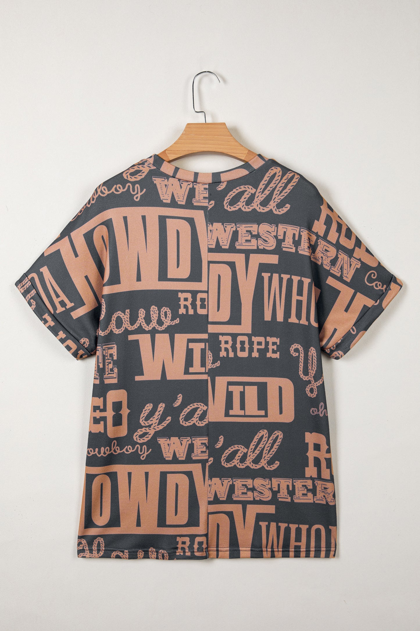 Dark Grey Howdy Cowboy Letter Printed Western Fashion Tee